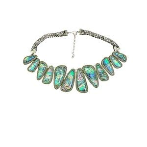Abalone Collar Necklace Large Statement Bronze Tone 18"